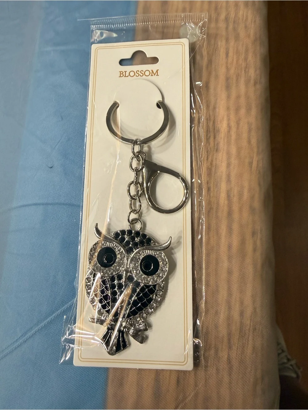 Silver Owl Keychain with Turquoise Crystals with other Colors